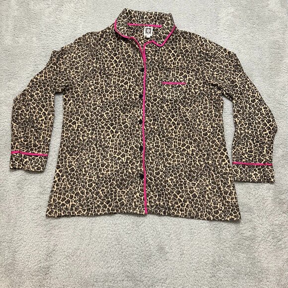 ANNE KLEIN 3/4 Sleeve Cropped Leopard Print Pink Trim Cotton Pajama Set Size XL - Picture 1 of 16
